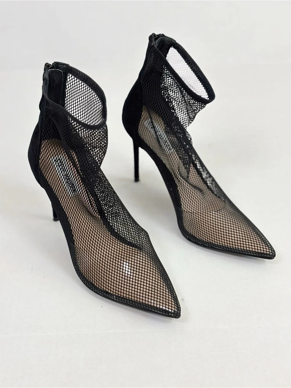 Steve Madden Vielo Black Suede Mesh Pointed-Toe Booties in Black Size 9